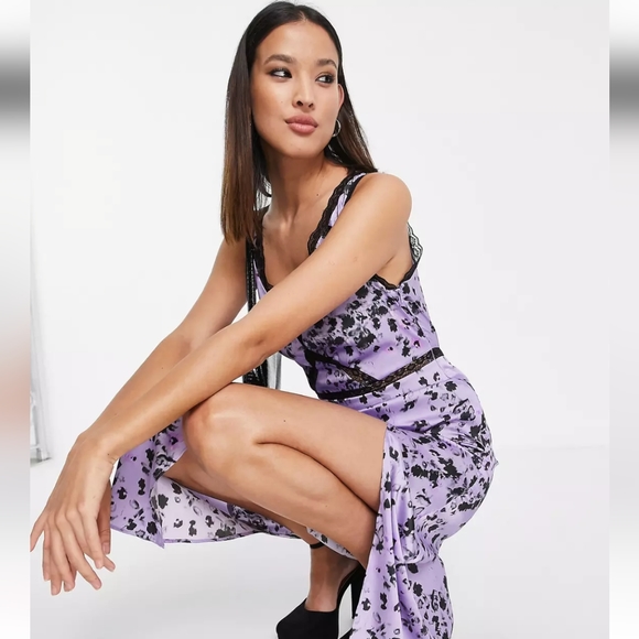 Topshop Women's Slip with Lace Ditsy Purple Lilac Print NWT - Picture 5 of 9
